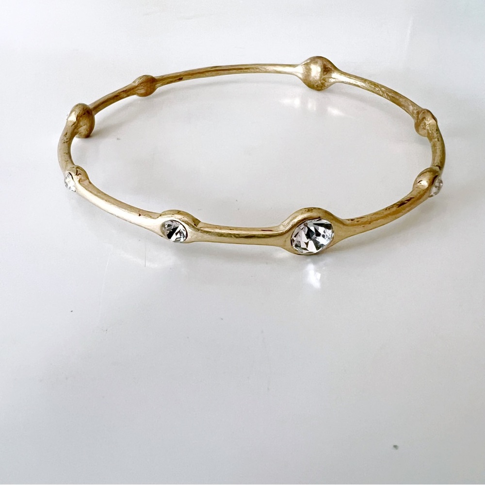 Lia Sophia Matte Gold Undulating Bangle Bracelet with Rhinestone Crystals
